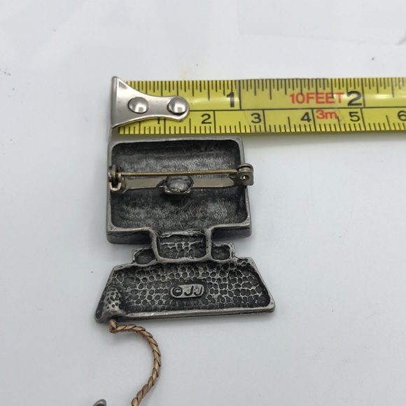VTG JJ Mouse Error! brooch with computer and dangling cat. Pewter. Fun - Picture 8 of 8